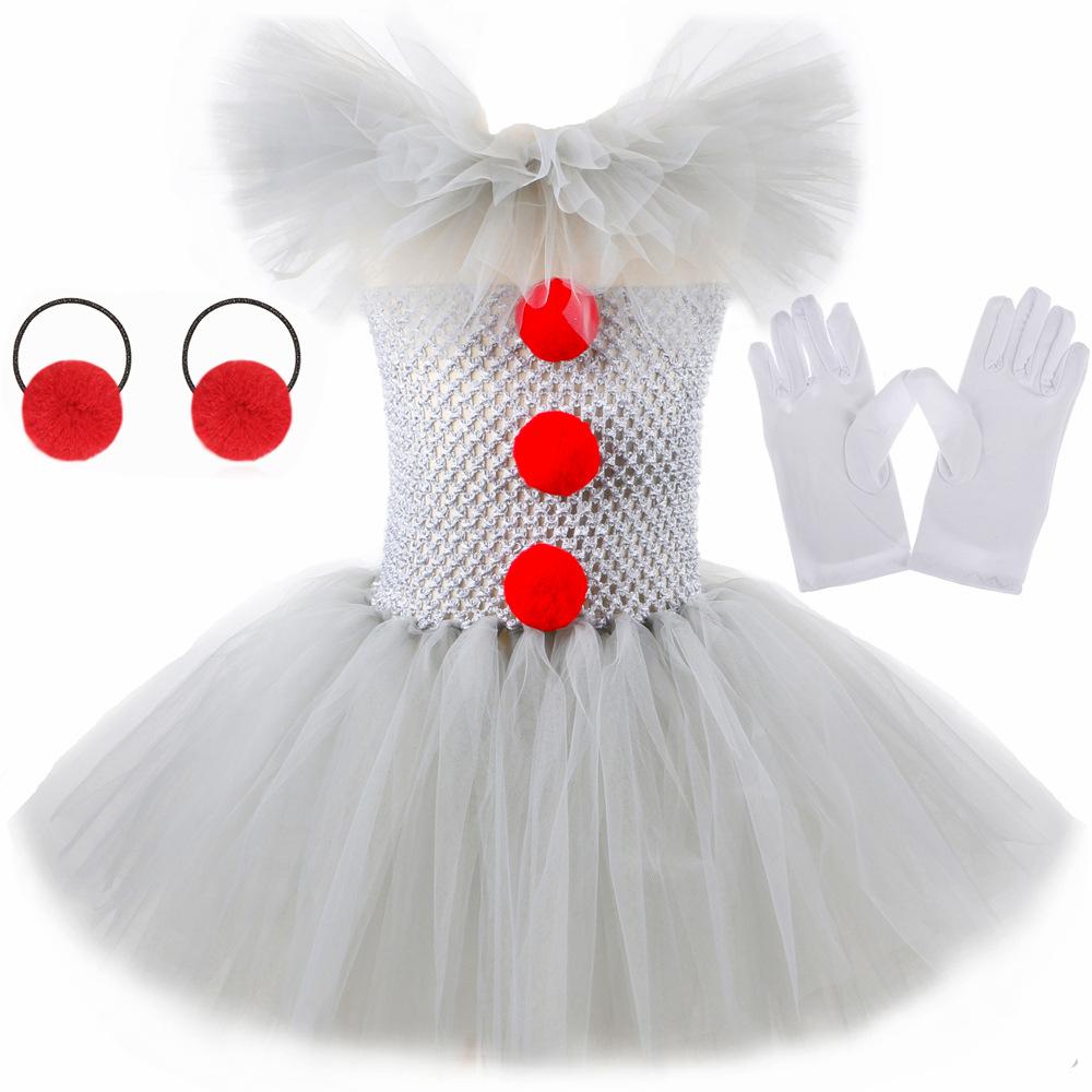 Halloween Grau Joker Mädchen Kostüm Tutu Kleid Gruseliger Clown Kinder Karneval Party Cosplay Kleidung Kinder Tüll Kostüm Weihnachten 10-12Y