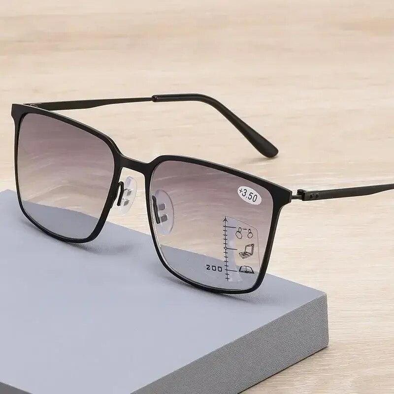 Herren Vintage Multifokale Lesebrille Unisex Anti-Blau Progressive Nah- und Fernbrille Outdoor UV-beständige Sonnenbrille +1.0 schwarz