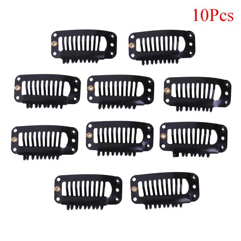 10/100 Toupet-Perücken-Clips, Schnappclips mit Gummirückseite, Haarverlängerung, Schwarz, 9 Zähne 10Pcs