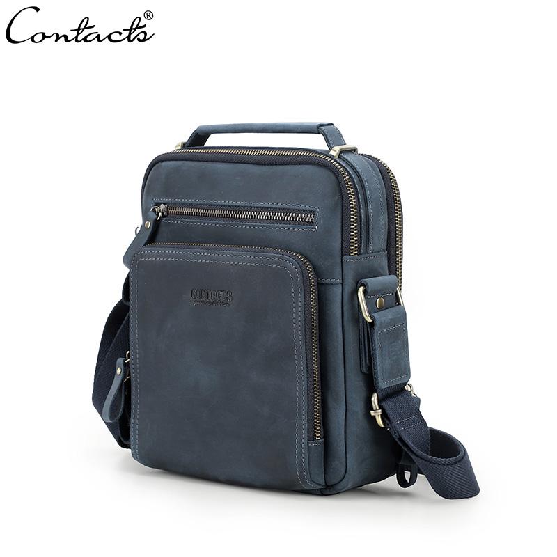CONTACT'S Echte Leder Schultertasche für Herren Vintage Umhängetasche Lässig Messenger Bags Reise Business Herren Umhängetaschen L dunkelblaue