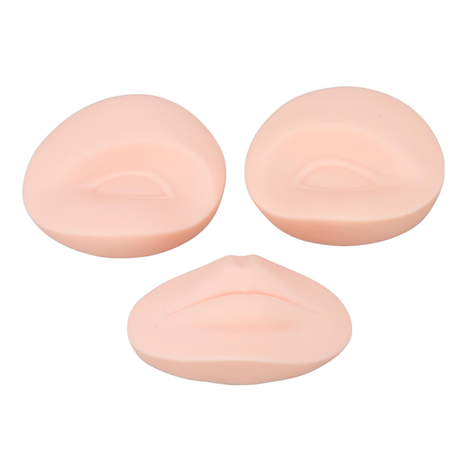 3 Stück Make-up-Übungsmodell-Set 3D Augenbraue Auge Lippe Weiches Silikon Haut Wiederverwendbar Tattoo-Übung Übungsgesicht Modell