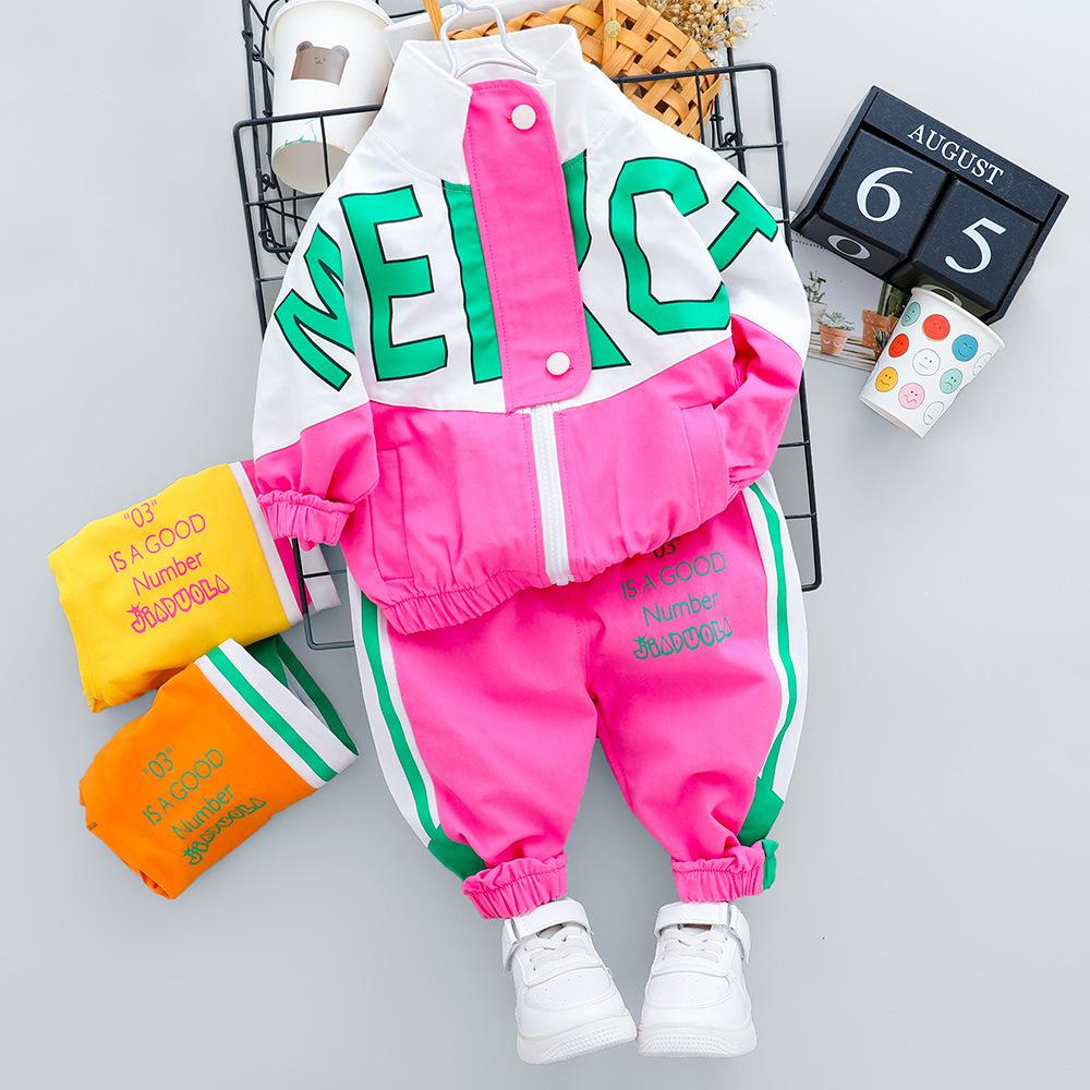 Mode Frühling Herbst Baby Mädchen Kleidung Kinder Jungen Casual Brief Jacke Hosen Zwei Pcs Set Kleinkind Baumwolle Kostüm Kinder Trainingsanzüge 100cm rose rot