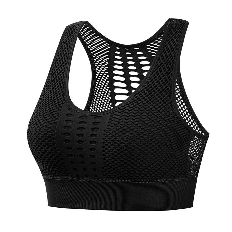 Damen-Sport-BH mit mittlerer Netzunterstützung, überkreuztem Rücken, drahtlos, abnehmbare Körbchen, Oberteile, Freiheit, nahtlos, Yoga, Laufen, Sport-BHs 3XL schwarz