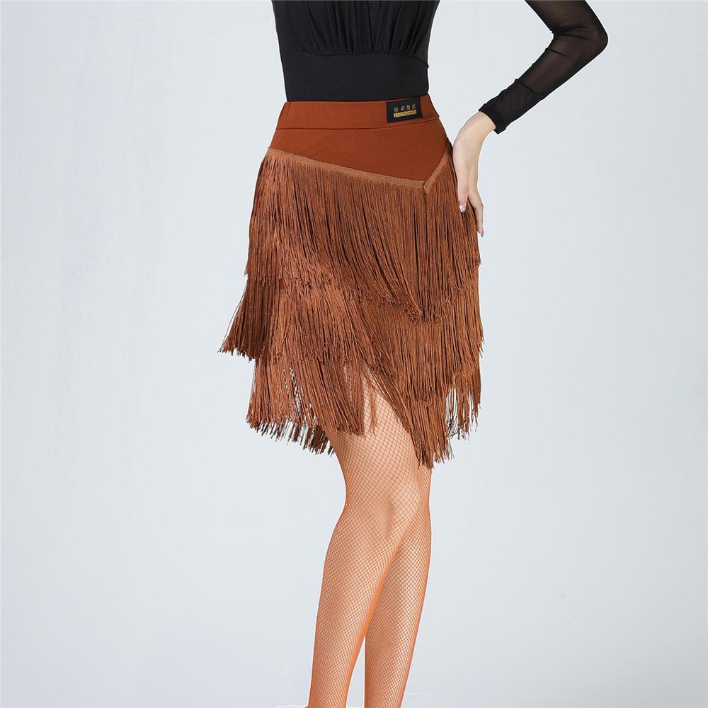 Frauen Latin Dance Quaste Kleid Fringe Rock Erwachsene Weibliche Tanz Wettbewerb Bühne Leistung Kostüme XS kaffeebraun