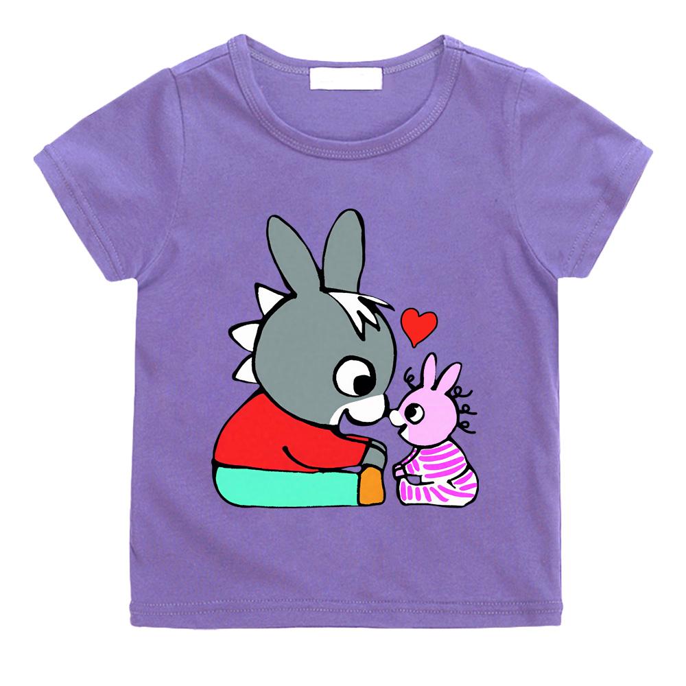 Lane Trotro 100% Baumwolle Cartoon T-Shirts Kinder Jungen Mädchen Kurzarm Atmungsaktiv Kawaii Kinder Hohe Qualität O-Ausschnitt T-Shirts Anime T-Shirts 150 violett