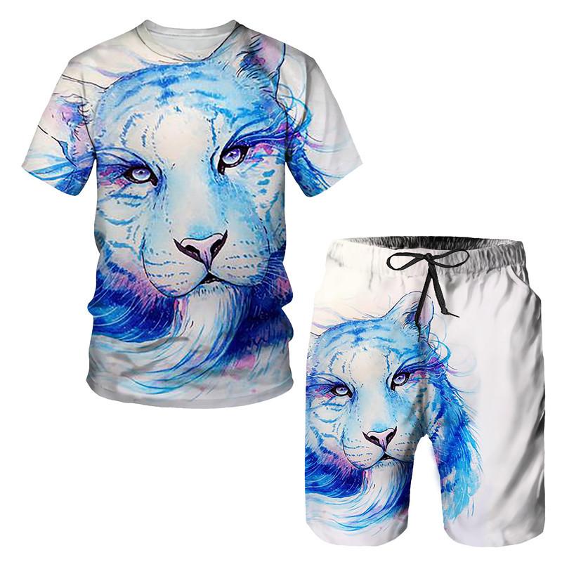 Sommer Tiger 3D-gedruckte Herren-T-Shirts, Shorts, Anzug, Jogging-Trainingsanzug, cooles Tiermuster, Paar-Outfits, zweiteiliges Sportbekleidungsset 5XL
