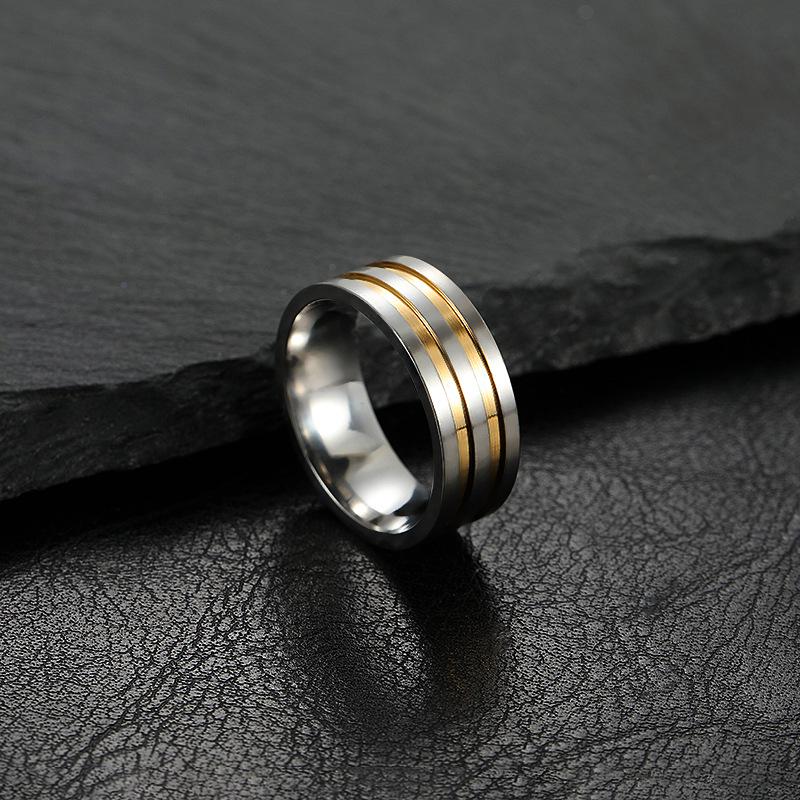 Europäische & Amerikanische Moderne 8mm Zweifarbige Edelstahl Partnerringe 10 gold