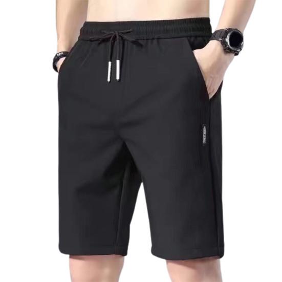 Herren Sommer Shorts Elastischer Kordelzug Taille Gerade Shorts mit weitem Bein Taschen Design Eisseide Einfarbig Sport Shorts L schwarz