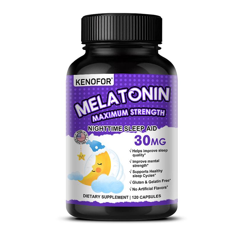 Melatonin 30mg Maximale Stärke Nachtschlafmittel Nahrungsergänzungsmittel, 120 Kapseln 120PCS purple