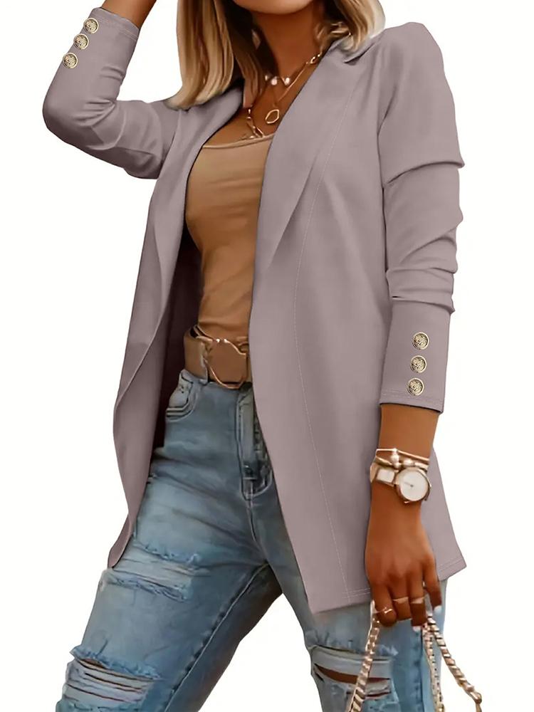 Herbst Winter Frauen Mode Einfarbig Revers Anzug Jacke Büro Freizeit Anzug 2XL hellgrau