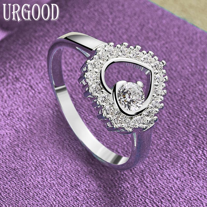925 Sterling Silber Romantischer AAA Zirkon Herz Ring Geschenk Modeschmuck 7#