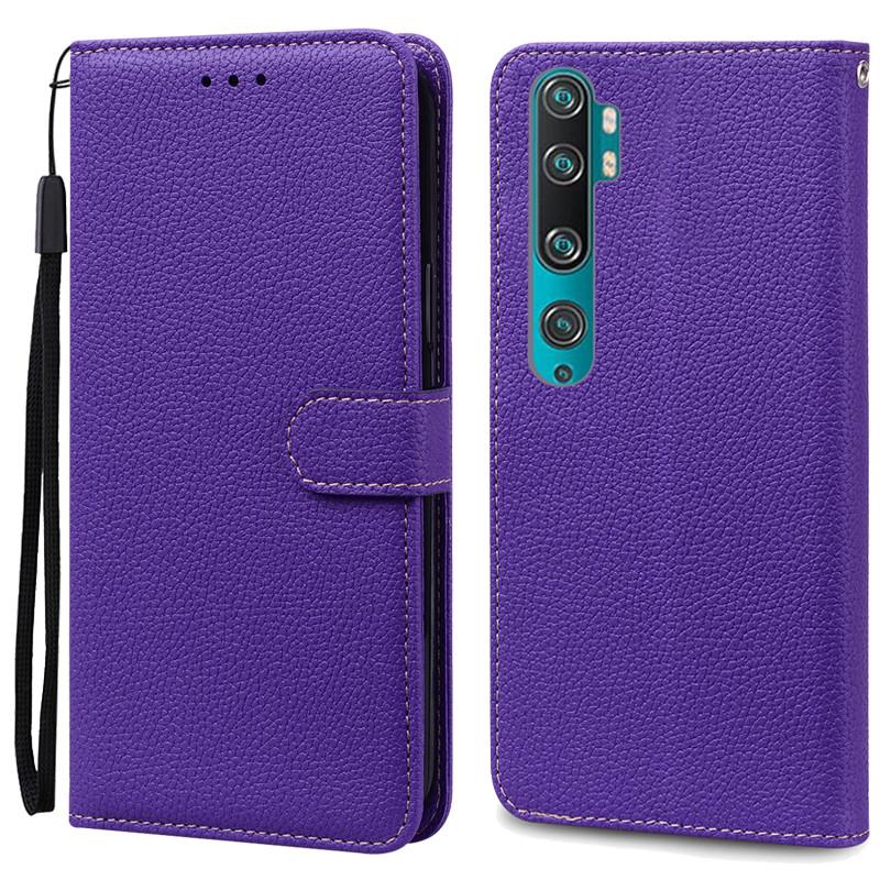 Mi Note 10 Hülle für Xiaomi Mi Note 10 Hülle Leder Brieftasche Flip Case für Xiaomi Mi Note 10 Pro Cover Fundas CC9 Pro Handyhüllen for Mi Note 10 dunkelviolette