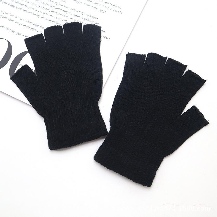 Schwarze, kurze Halbfinger-Handschuhe ohne Finger aus Strick für das Handgelenk, warme Stretch-Arbeitshandschuhe für Damen und Herren, Fahrradzubehör One Size schwarz