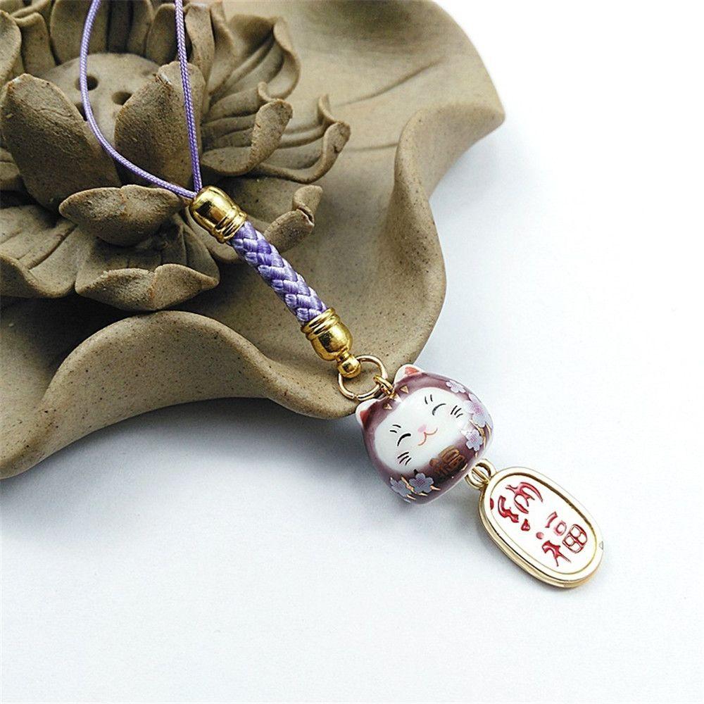 Charm Lanyard Hängen Telefon Schlüsselband Telefon Riemen Glückskatze Tasche Zubehör violett