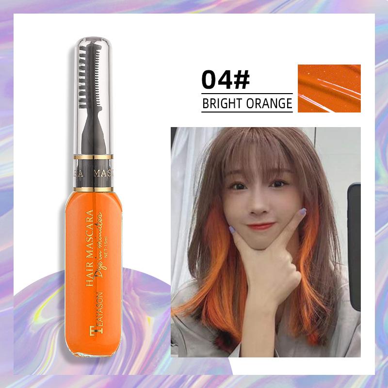 Temporäre Haarfarbe Mascara, Auswaschbare Haarfärbemittel Mascara für Wimpern und Haare, Leuchtende Farben No. 4 orange