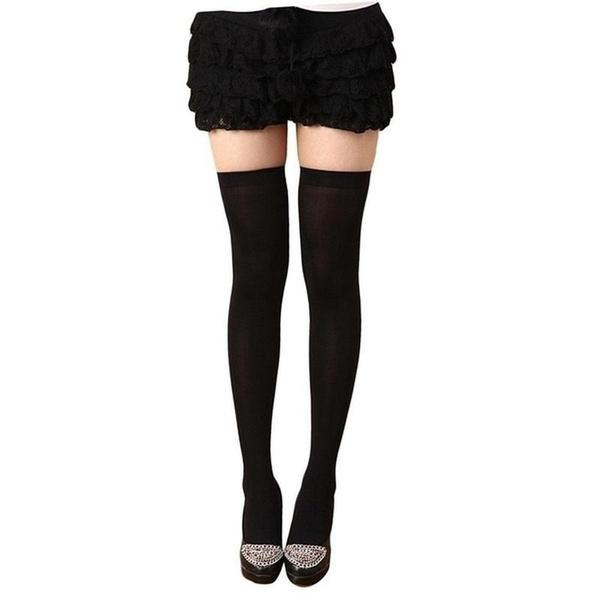 Sexy Schwarz Weiß Soild Farbe Lange Socken Frauen Über Knie Oberschenkel Hohe Über Die Knie Strümpfe Lolita Damen Mädchen Warme knie Socken schwarz