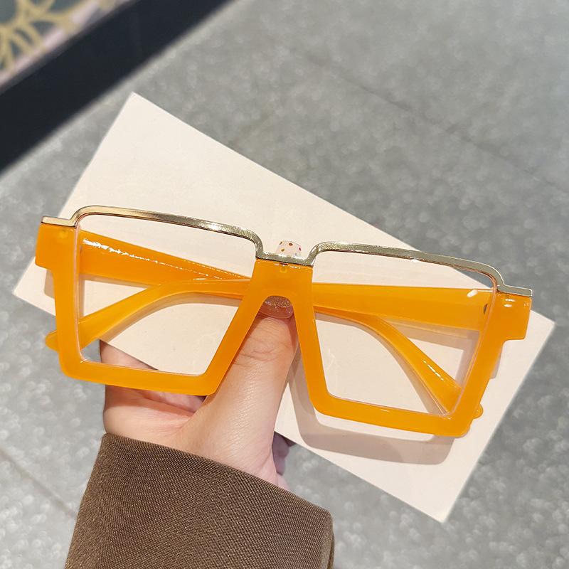 Übergroße quadratische Brille Neu bei Damen Stilvolle Metallrandbrille Trendiges Vintage-Design Blaulichtfilternde Brille