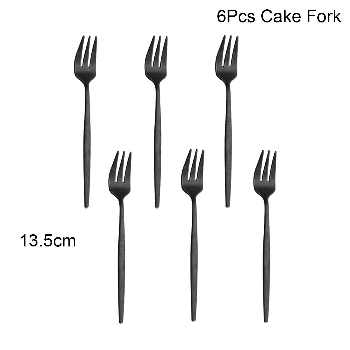 6Pcs Schwarz Besteck Set Matte Geschirr Set Messer Gabel Löffel Geschirr Kuchen Obst Gabel Edelstahl Besteck Küche 6pcs cakeforks schwarz