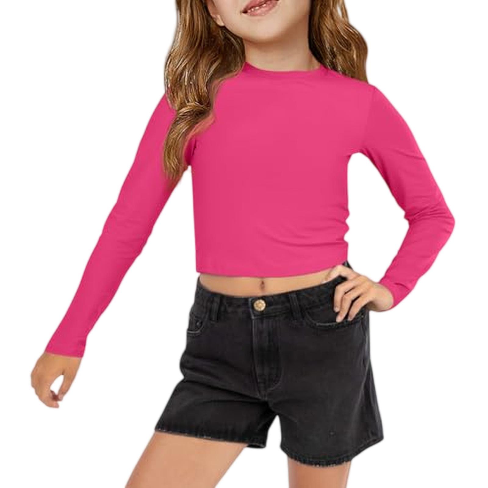 Langarm Crop Top für Mädchen Teenager Mädchen Kleidung Mädchen Kurzarmshirt Mädchen Oberteile T-Shirts & Blusen für den Alltag 120 pink