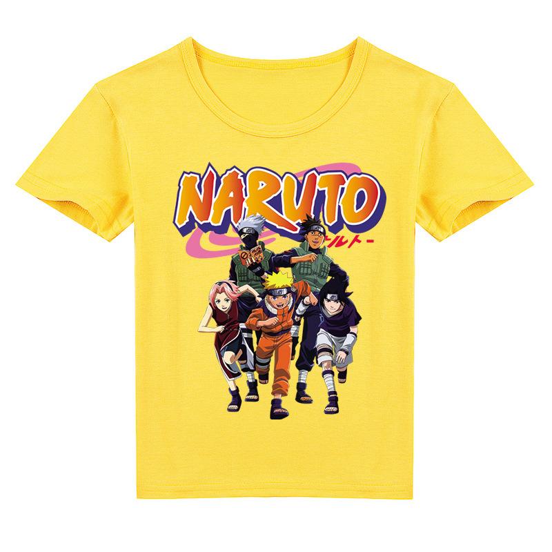 Kinderkleidung Naruto Mittelschule Kinder Cartoon Print Sommer beliebtes Kurzarm T-Shirt Y215 130cm gelb