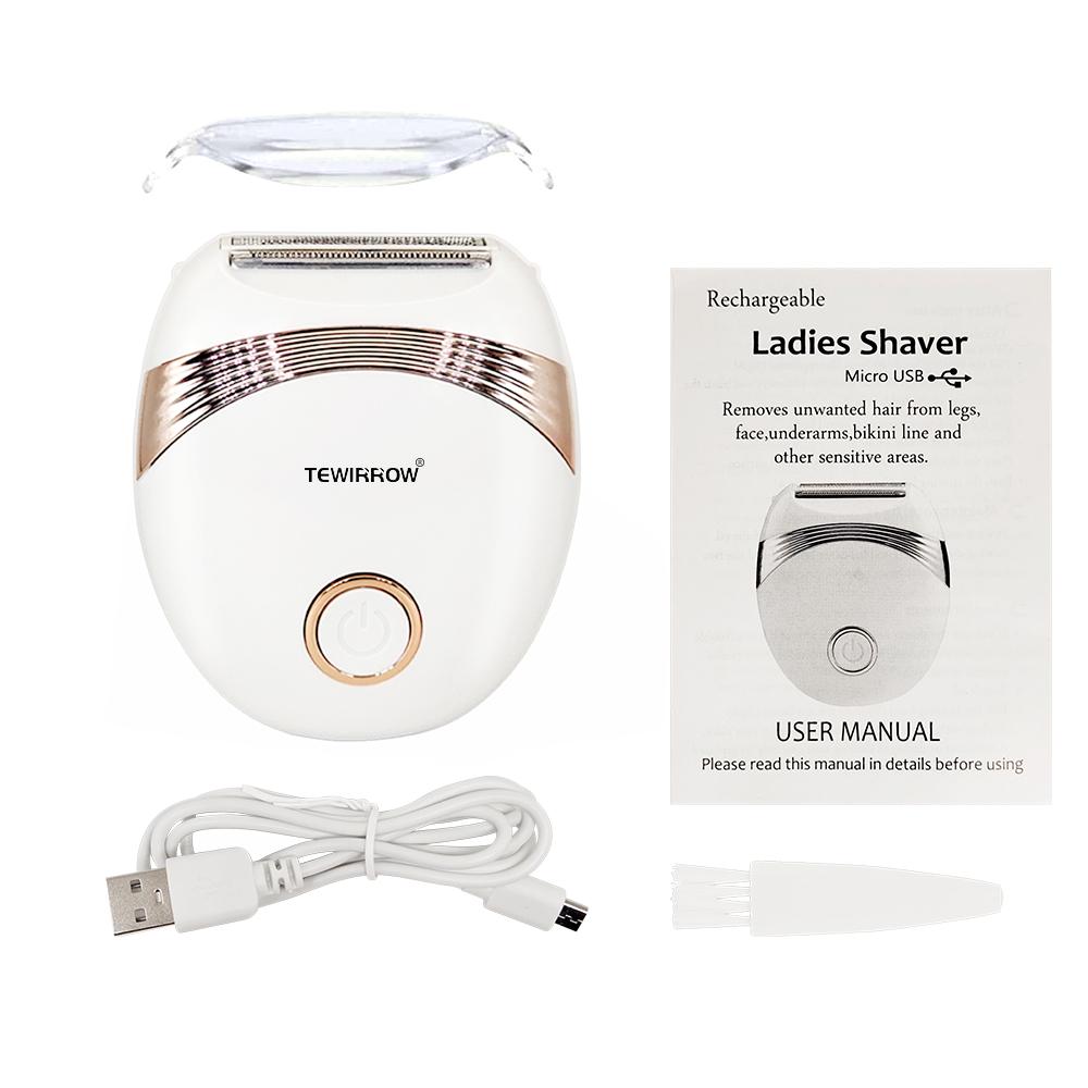 TEWIRROW Elektrischer Damen-Haarentferner für Gesicht, Achsel, Arm, Bikini, Bein, ganzer Körper, Damenrasierer, physikalischer Epilierer, waschbar und über USB wiederaufladbar weiß