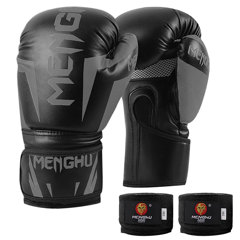 Boxhandschuhe mit Handgelenkstützgurten, Kickboxen, Muay Thai, Boxsack, Trainingshandschuhe schwarz