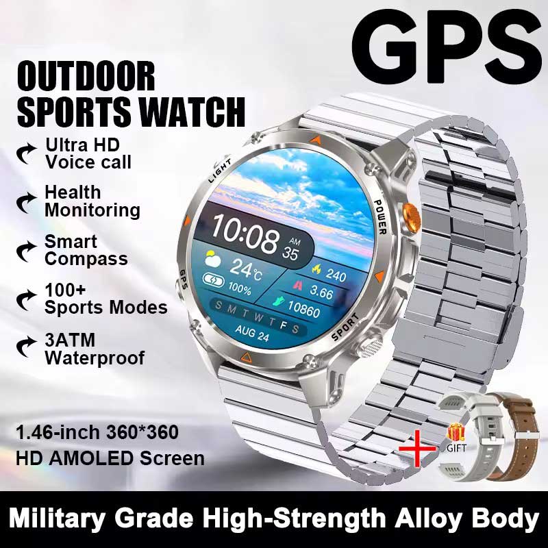 T-Rex 3 Pro Militärstandard AGPS Smartwatch 10ATM Wasserdicht Dual-Band GNSS Kompass Höhenmesser AMOLED Schwimmen Sport Smartwatch Herren steel silber