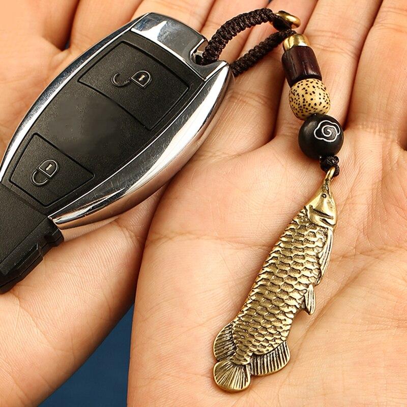 Messing Erdnuss Fisch Katze Pixiu Biest Auto Schlüsselanhänger Anhänger Retro Kupfer Tier Schlüsselanhänger Frauen Tasche Behänge Zubehör Geschenke fish
