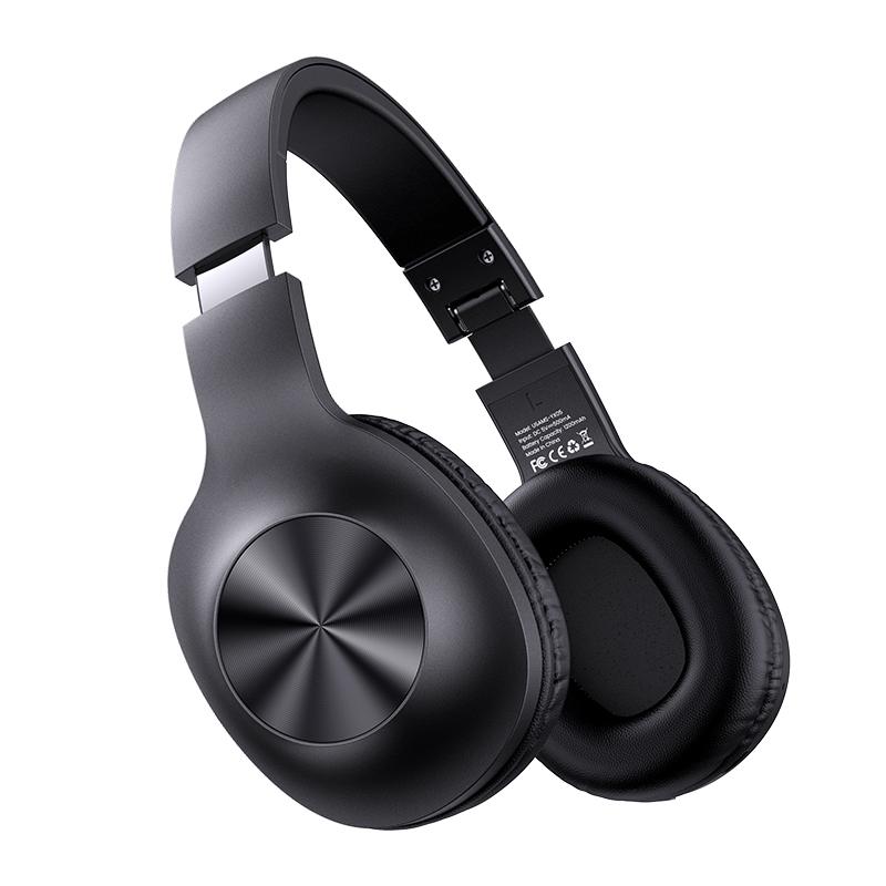 USAMS TWS Drahtloser Bluetooth 5.0 Over-Ear-Kopfhörer, HiFi-Stereo-Kopfhörer mit tiefem Bass, faltbar, 100 Stunden Akkulaufzeit, Headset für iPhone und Android Wireless Headphone BT 5.2 schwarz