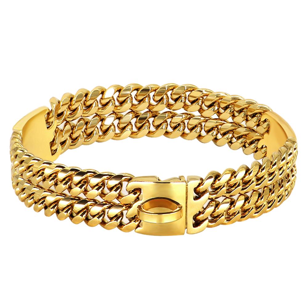 Starkes Hundekettenhalsband, Goldfarbenes Hundehalsband aus Edelstahl, Trainingshalsbänder für Haustiere, cooles Hundehalsband aus Metall für mittelgroße und große Hunde, Pitbull, Bulldogge (Gold,45cm) gold