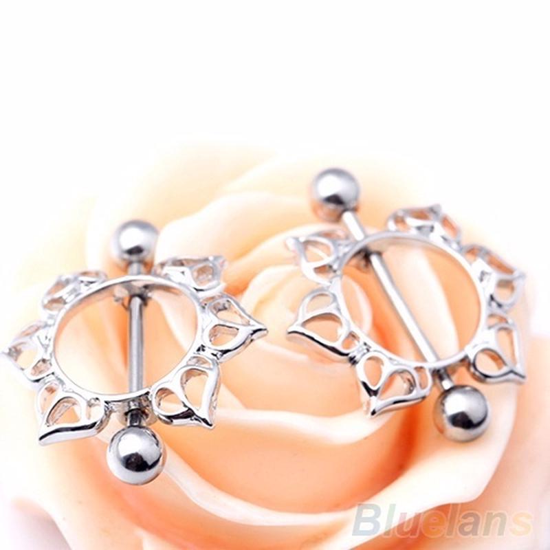 1 Stück Chirurgenstahl Blumen Kreis Piercing Brustwarzenschild Ring 14G Bar