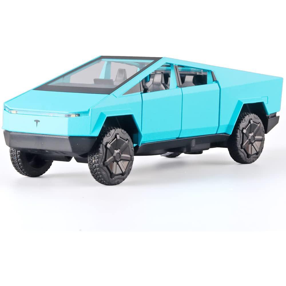Pickup-Truck im Maßstab 1/24, Tesla Cyber Truck, Modellauto aus Druckgussmetall mit Ton und Licht, Rückzug, für Kinder geeignet 1/24-Size:22.5*8.5*8cm hellgrüne