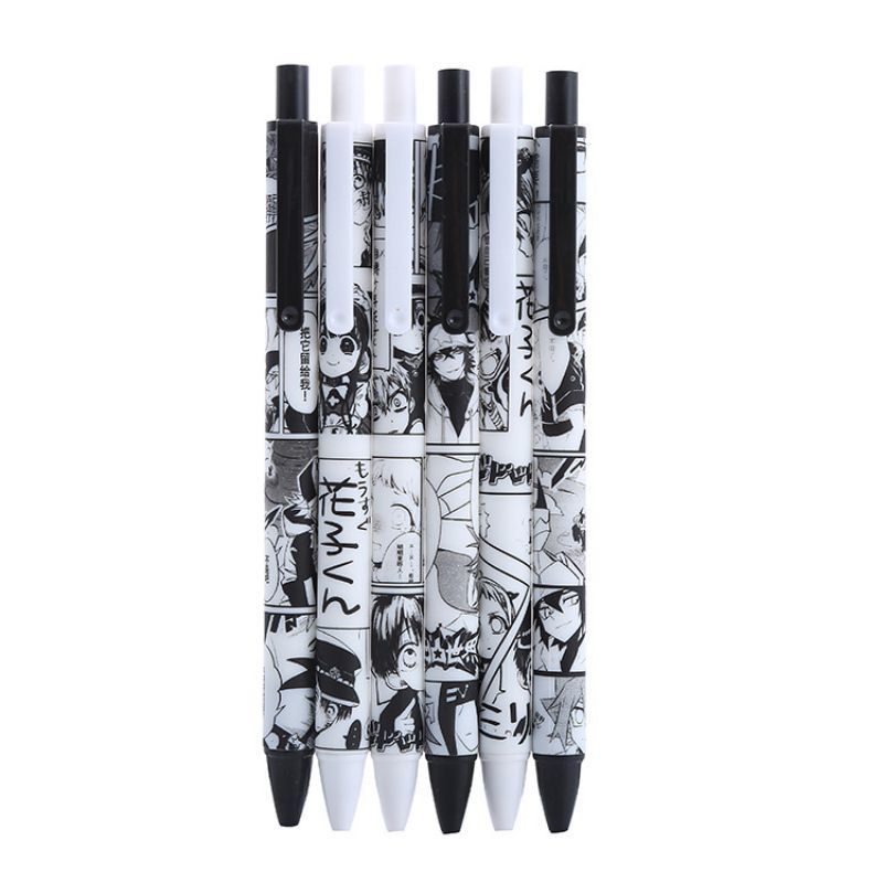 6-teiliger süßer Gelstift mit Cartoon-Motiv, Geschenk, Presse, Büro, Schulbedarf Black