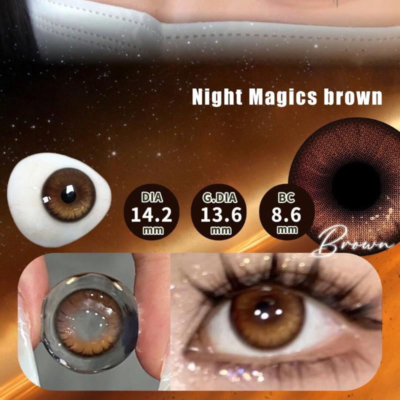 MillCreek Farbige Kontaktlinsen, Night Magics-Serie, 2 Stück, Braun, Blau, Grün, 14,5 mm, großer Durchmesser, Myopie, weich, bequem, Cosplay-Augen, Weihnachten, Halloween -8.00 braun
