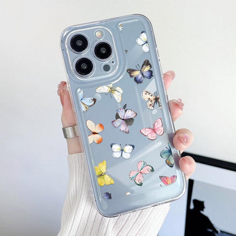 Modische Silikon Klare Handyhülle Für iPhone 16 15 Pro Max 14 Pro 13 12 11 Stoßfest Bunt Liebesherz Schmetterling Blumenmuster Weiche Handyhülle iPhone X / XS