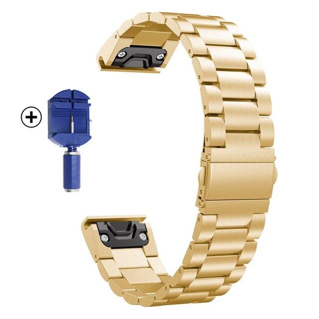 26MM 22MM 20MM Armband Edelstahl Metallband Für Garmin Fenix ​​7X 7X Pro 6S 6X 6 Pro 5X 5 5S 3HR Armband 20mm Fenix 5S Plus gold
