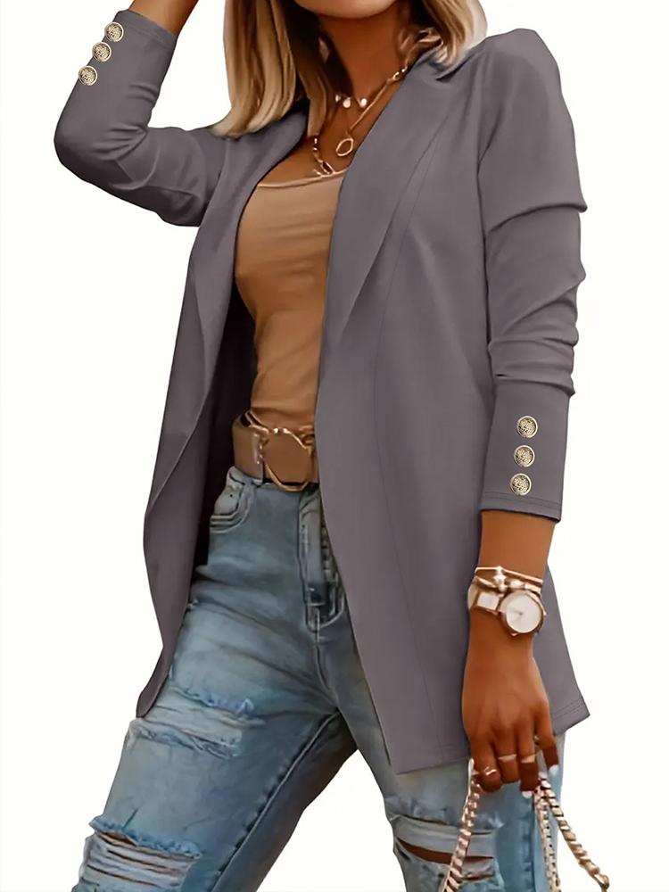 Herbst Winter Frauen Mode Einfarbig Revers Anzug Jacke Büro Freizeit Anzug XL grau