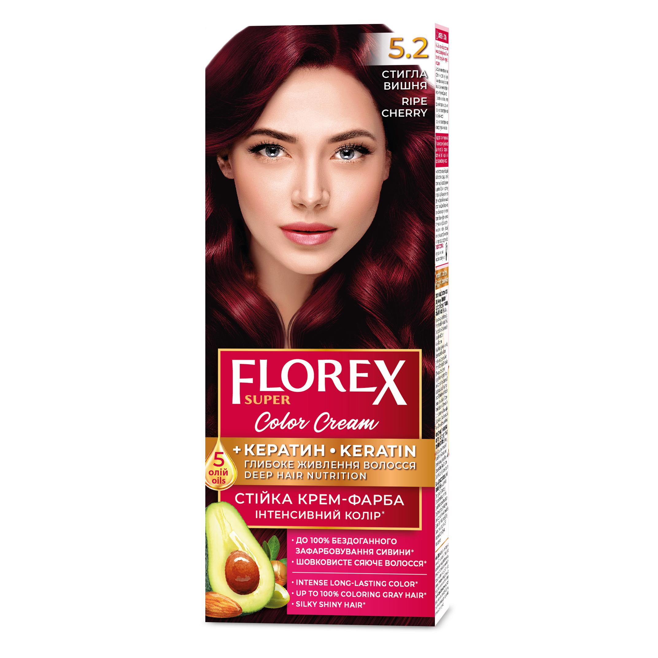 Florex Super permanente Haarfarbcreme - Gibt Ihrem Haar tiefe Nährstoffe, Macht Ihr Haar weich und seidig-glänzend. Ripe Cherry 5.2