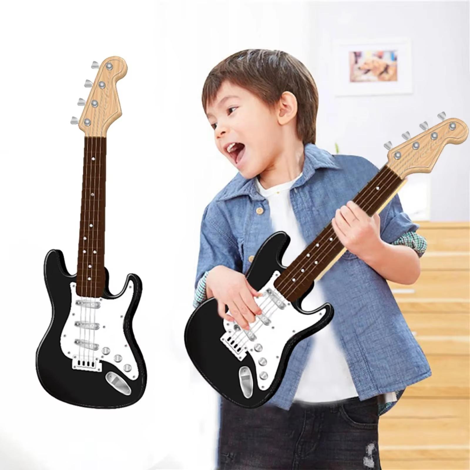 Kindergröße Elektrische Gitarre Zieht Kinderaufmerksamkeit an 4 Saiten Gitarre Anfängerniveau Gitarre Puzzle und Musikinstrumente schwarz