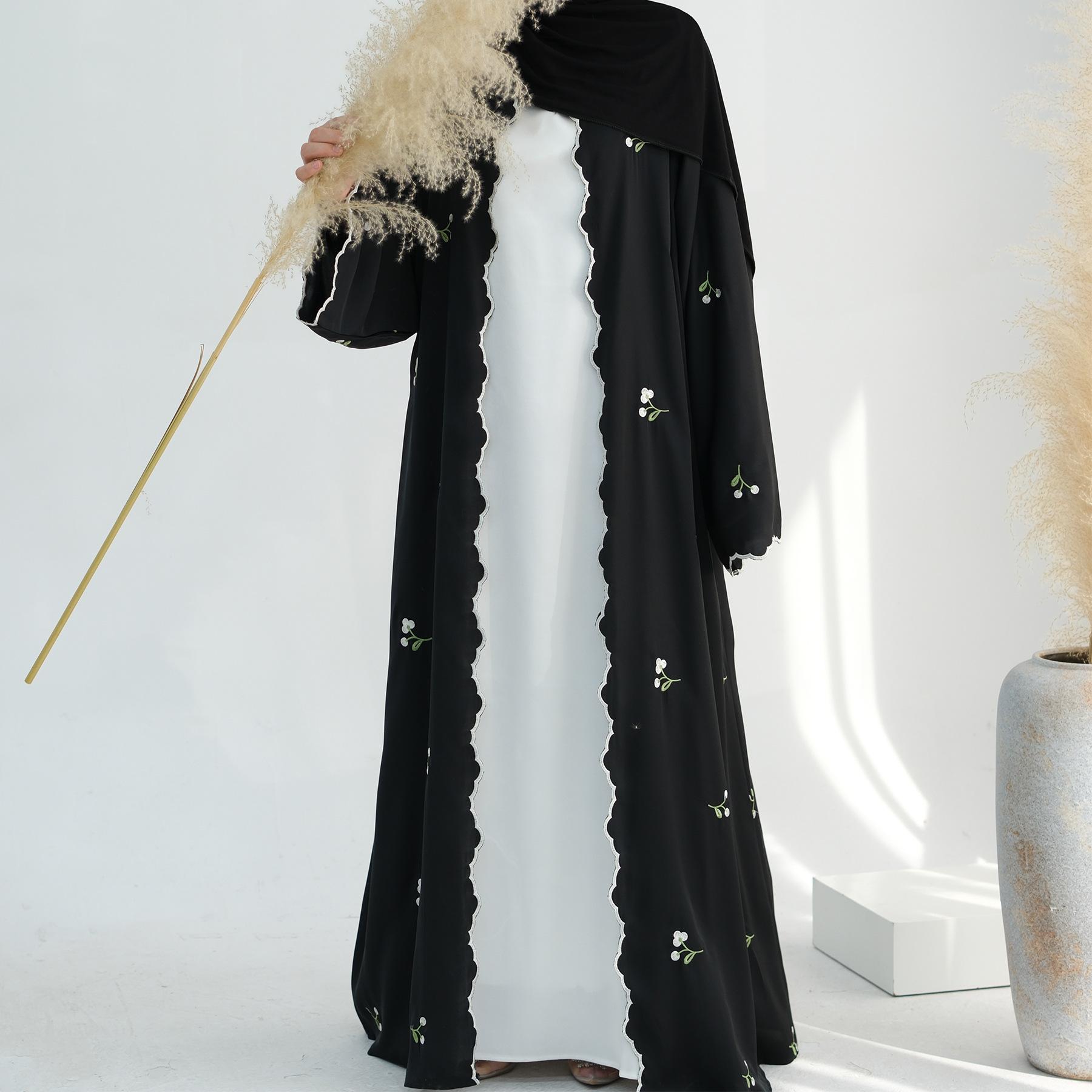 Eid Muslim Abaya Frauen Stickerei Strickjacke Kleider Abayas Ramadan Marokko Dubai Jalabiya Kaftan Vestidos Arabischen Lange Robe M schwarz