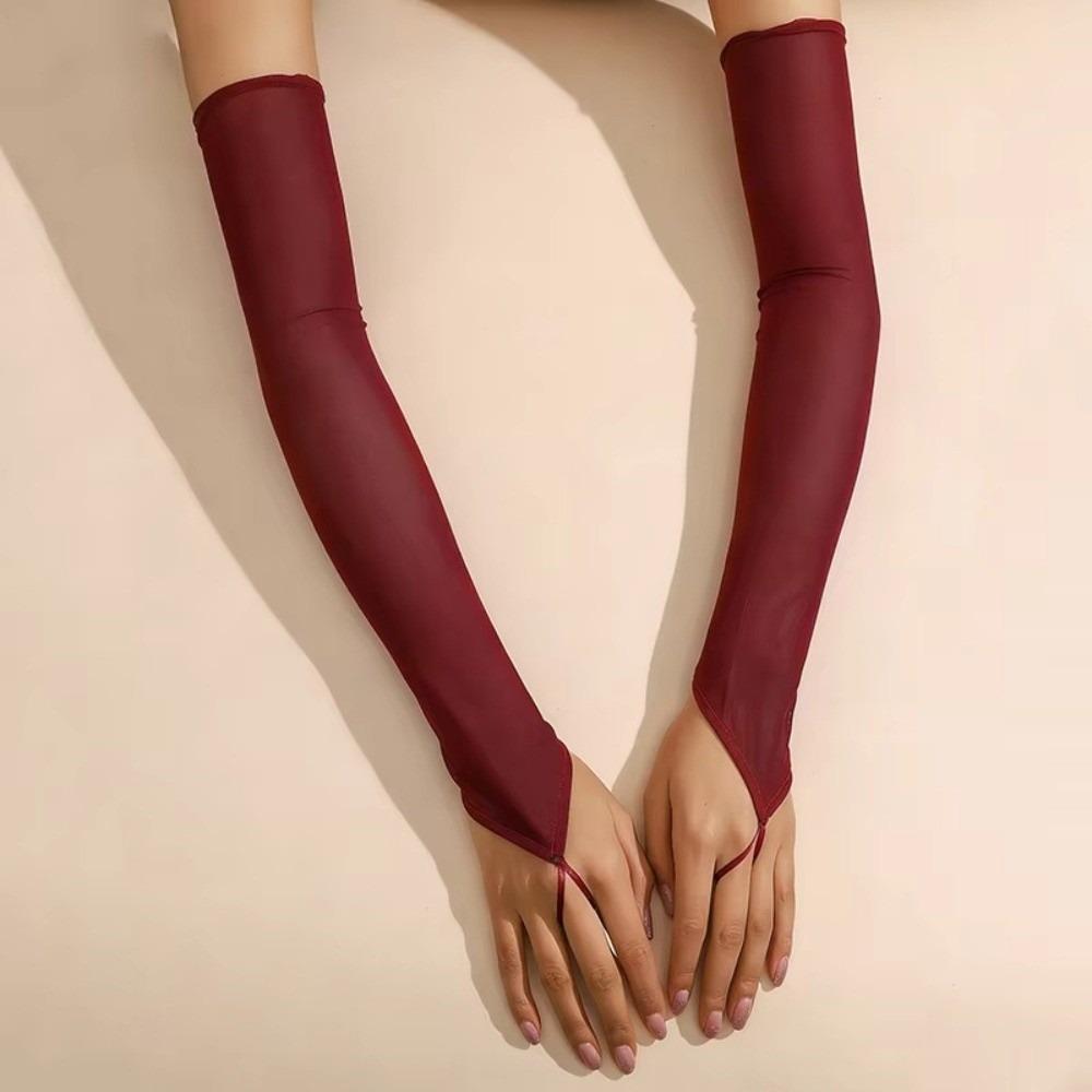 Modische Transparente Netzhandschuhe Elastische Durchsichtige Lange Handschuhe Dünn Sonnenschutz Brautkleid Accessoires Abschlussballkleid dunkelrote