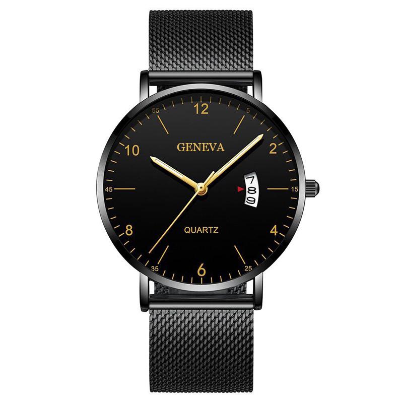 Mode Herren Uhren Top Marke Luxus Edelstahl Quarz Uhr für Männer Einfache Ultra Dünne Männliche Business Armbanduhr Uhr Geschenk esche schwarz