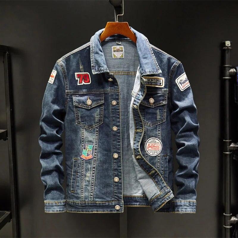 Heiß 2025 Herren Übergröße Jacke Denim Modejacken Herren Jeans Baumwolle Oberbekleidung Mantel Langarm Herrenbekleidung Oberteile Größe S-5Xl L dunkelblaue