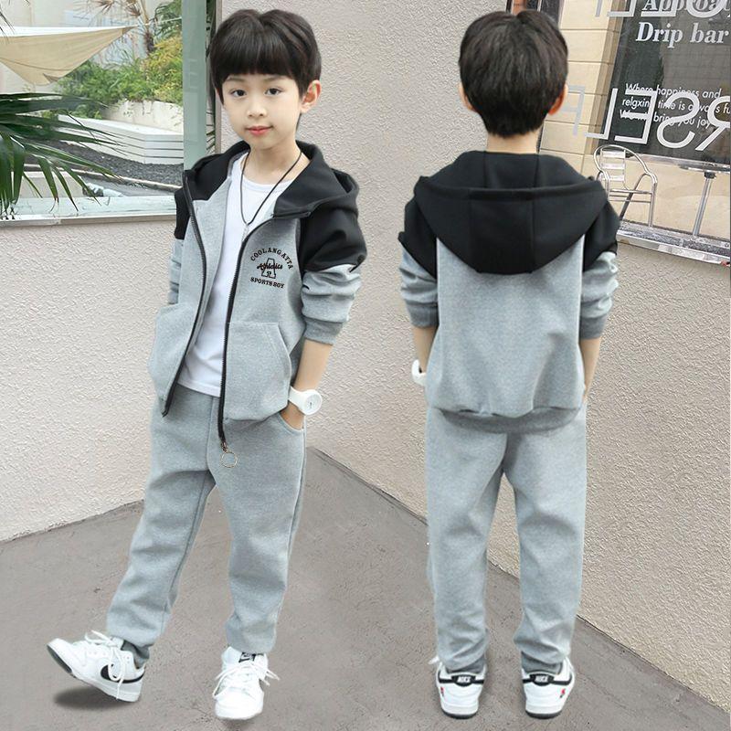 Kinder Jungen Farbblock Sweatsuit Outfit Reißverschluss Kapuzenpullover Jacke Hose Freizeitanzug Kinderkleidung für Frühling Herbst 120 graue