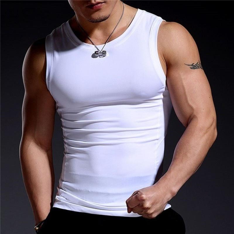 Herren Sport Fitness Weste Casual ärmelloses elastisches Tank Top Fitness Tops XL weiß