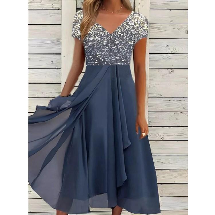 Damenkleid Chiffon Elegantes Spitzen-Patchworkkleid Cut-Out Langes Kleid Brautjungfern-Abendkleid M