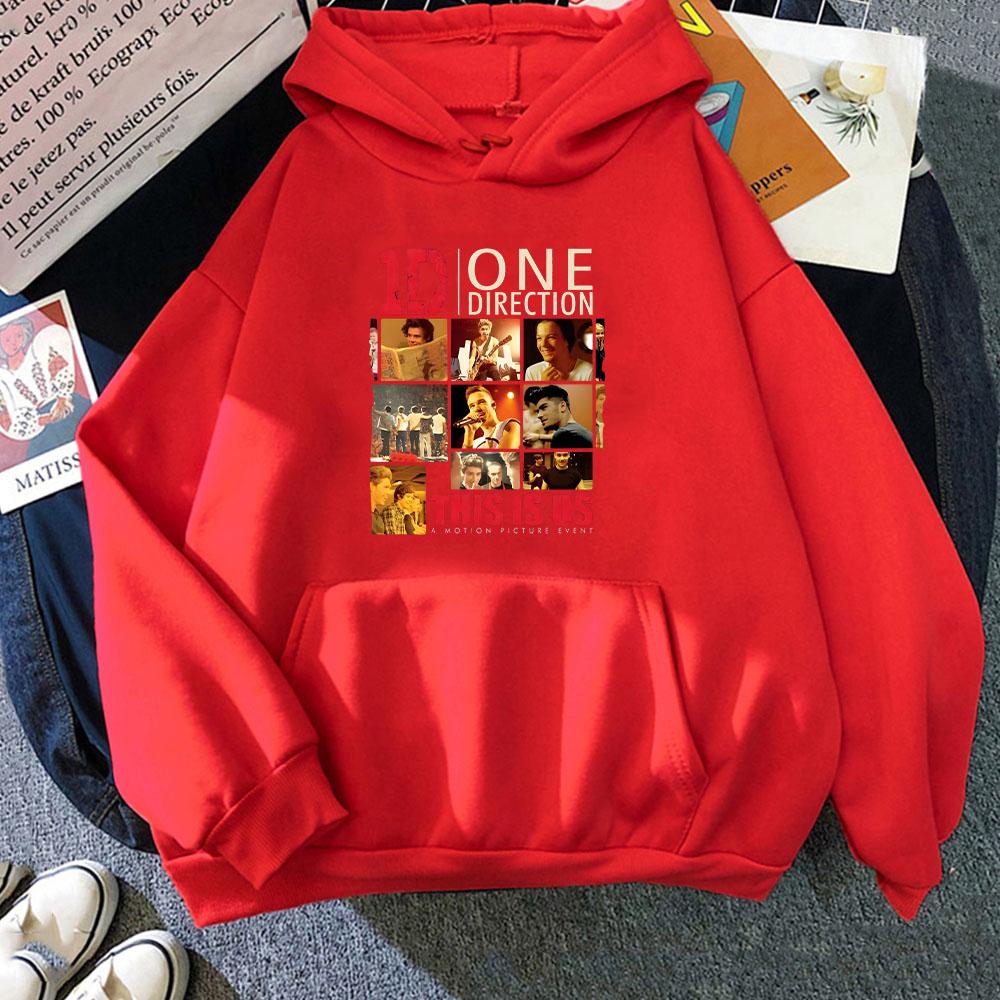 One Directions Band Hoodie Langarm Punk Sweatshirt Retro für Herbst/Winter Kleidung Hip Hop Musik Pullover XS rot