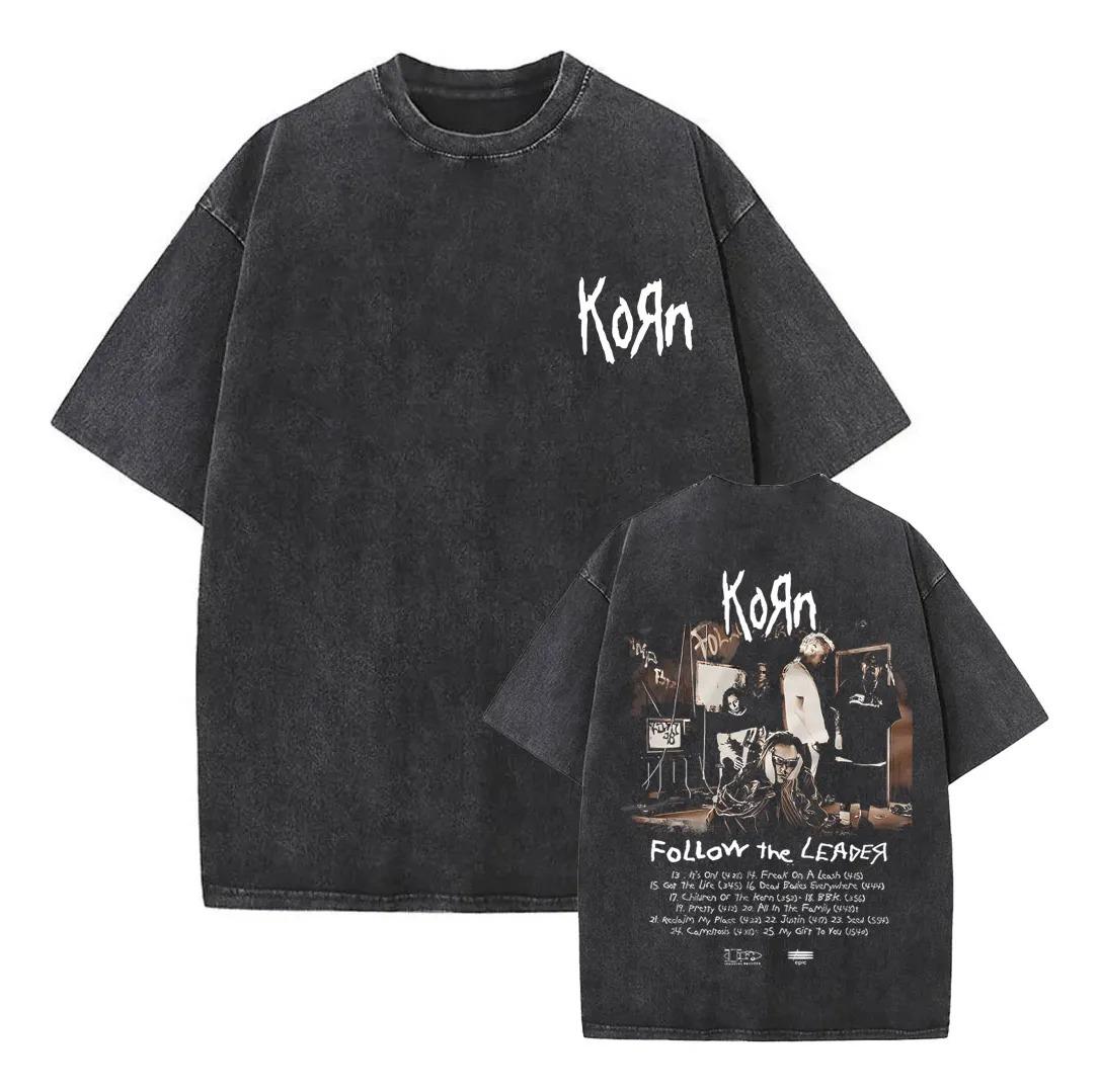 T-Shirt Vintage Stil von Korn Heavy Metal Rock Band Herren Damen Mode Baumwolle Gewaschene T-Shirts Männlich Hip Hop Gothic T-Shirts XXXL schwarz