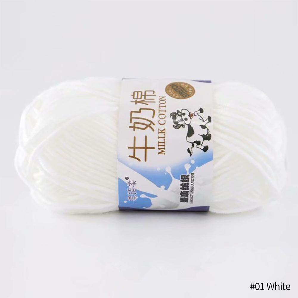 FEIJIEAST 50 g/Rolle Milch-Baumwollgarn, 5-lagig, Handstrickgarn, weich, warm, DIY-Baumwollfäden, Babywolle zum Handstricken, Häkelgarn weiß