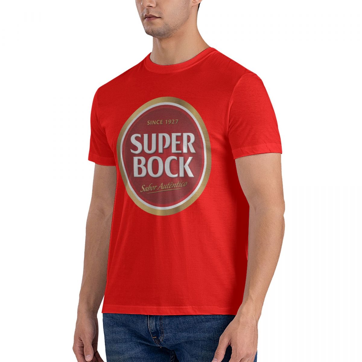 Herren Casual Mode T-Shirt Rundhals cooles Herren Super Bock Bier Portugal Fashion Bedrucktes Herren T-Shirt Kurzarm M red